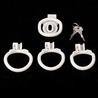 Innie/Micro/Stub Chastity Cage for Sissy Play with 3 Size Rings - B - White - Innie - image 15