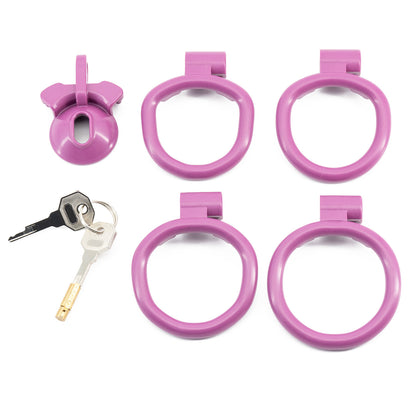5 Colors Sissy Chastity Cage with 4 Rings - Purple - negative - image 11