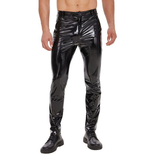 Men's Latex Wet-Look Leggings with Pockets – Faux Leather Club & Biker Trousers - image 0