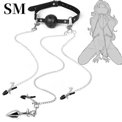 5-Piece BDSM Bondage Set – Ball Gag, Nipple Clamps & Anal Plug for Couples - image 0