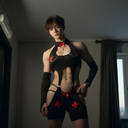 Tempting Cutout Bodysuit with Thong & Arm Sleeves - image 0