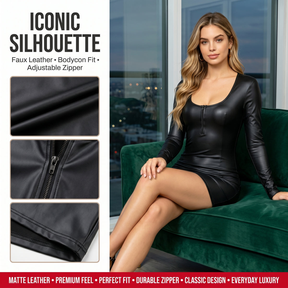 Black Matte Leather Mini Dress - image 8