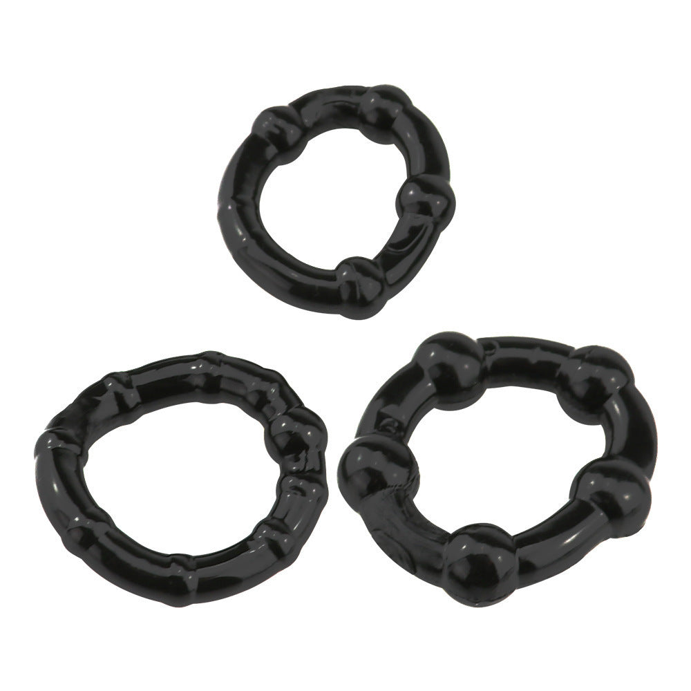 3 Ring Jelly Beaded Cock Ring Set - Black Beaded - image 3