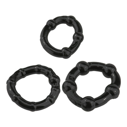 3 Ring Jelly Beaded Cock Ring Set - Black Beaded - image 3