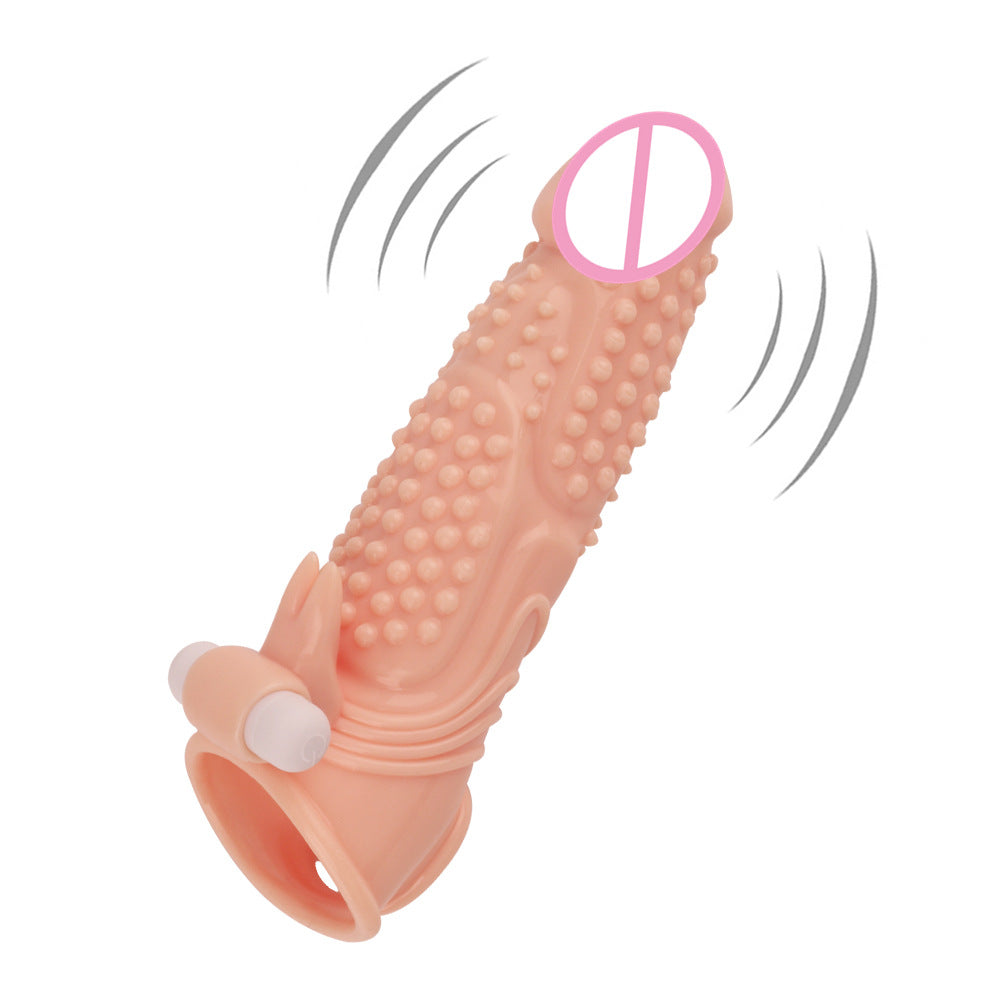 Penis Sleeve Extender Vibrator Dick Enlargement Delay Ejaculation - Beige - image 4