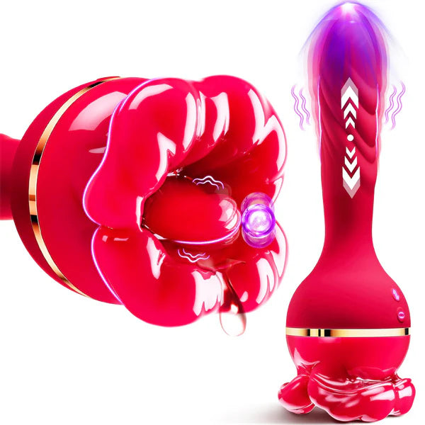 3in1 Big Mouth Rose Dildo - Red - image 0