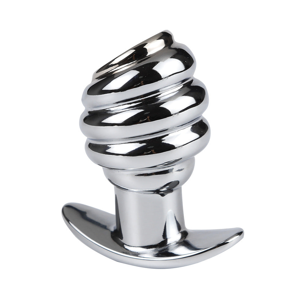 Hollow Ribbed Anal Plug - Silver - image 2