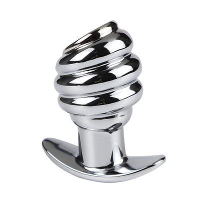 Hollow Ribbed Anal Plug - Silver - image 2