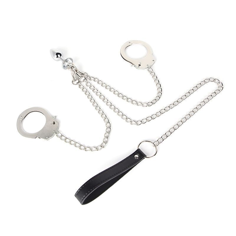 BDSM Handcuffs with Butt Plug - Silver - image 2