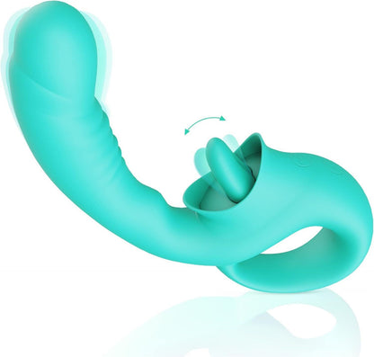 Waterproof Dildo Vibrator with Licking Tongue – 10 Vibration Modes for Her - Light Green - image 1