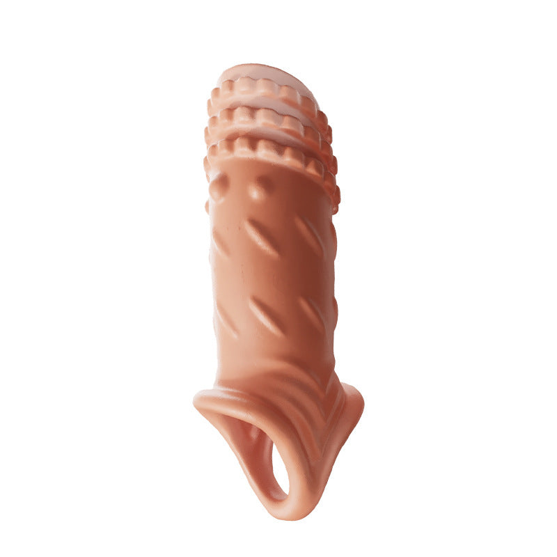 Reusable Silicone Penis Sleeve Glans Penis Enlarger Extender - Gear - Beige - image 5