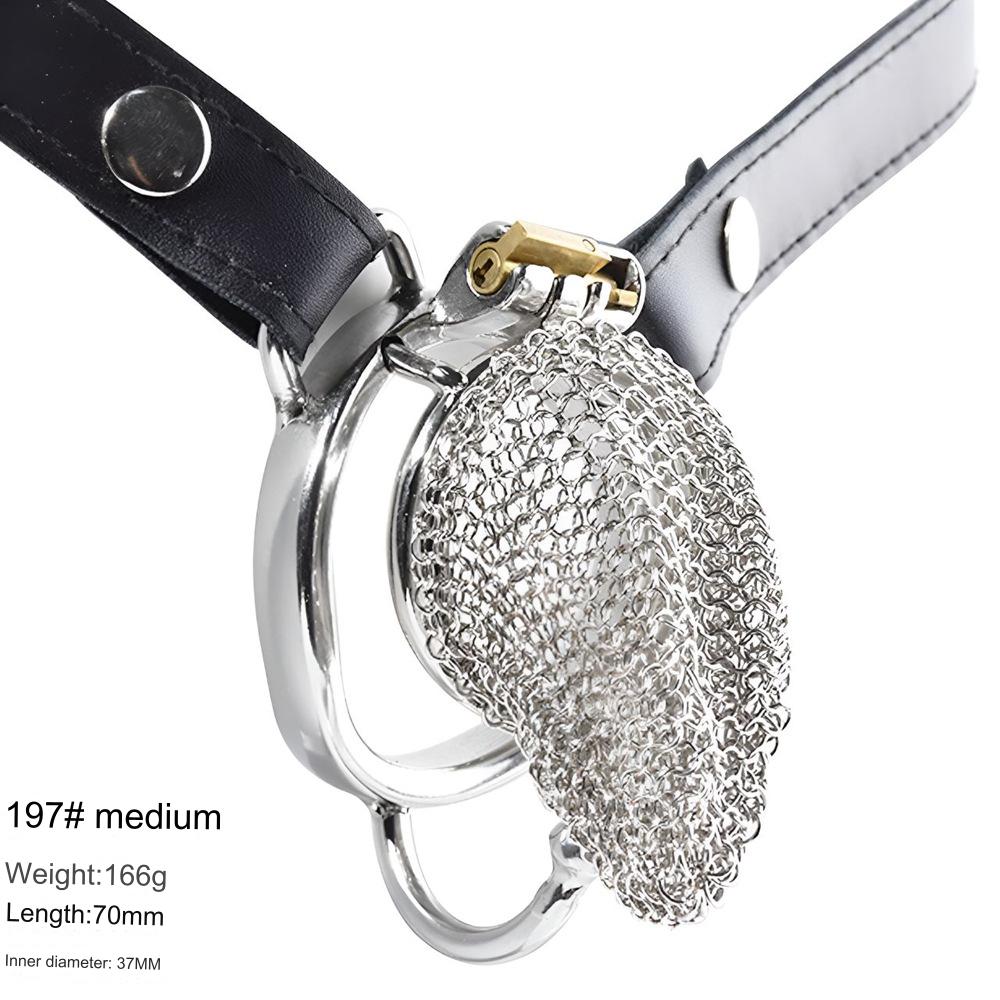 Chain Mail Plating Chastity Cage - Medium - 55mm Curved Ring & Belt - image 8