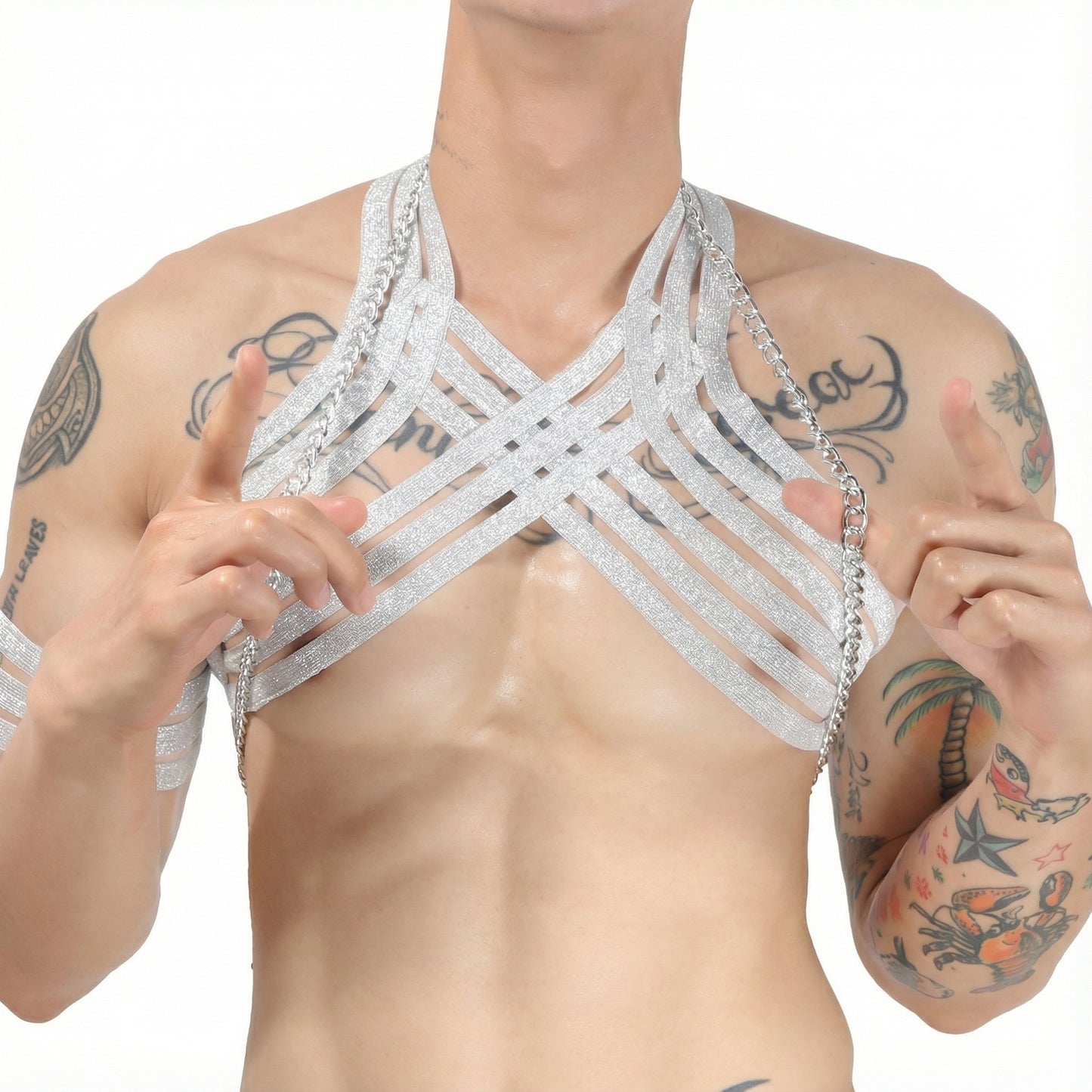 Chain & Elastic Men's Harness - Silver - Harness + Chain - image 3