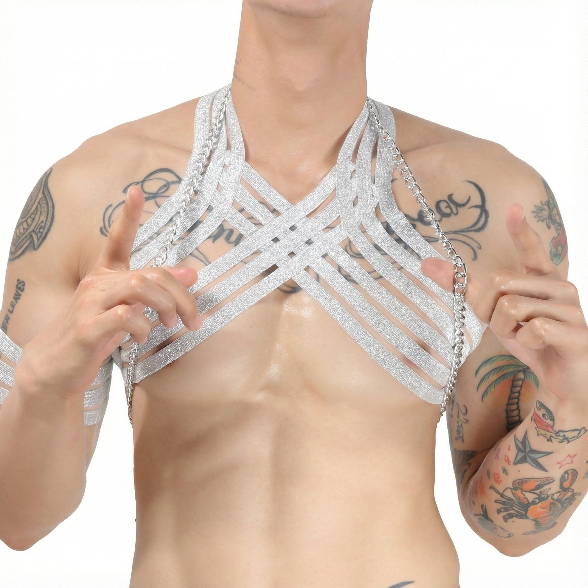 Chain & Elastic Men's Harness - Silver - Harness + Chain - image 3