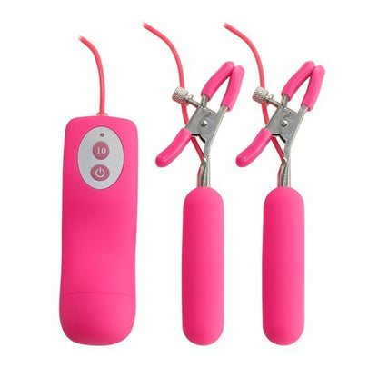 Adjustable Vibrating Nipple Clamps with 10 Modes – Intense Bullet Vibrator Clips for Women & Couples - Pink - image 0