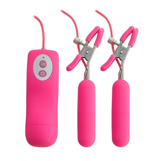 Adjustable Vibrating Nipple Clamps with 10 Modes – Intense Bullet Vibrator Clips for Women & Couples - Pink - image 0
