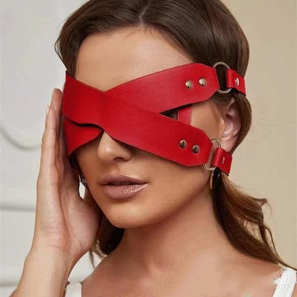 SM Leather Blindfold - Red - image 1