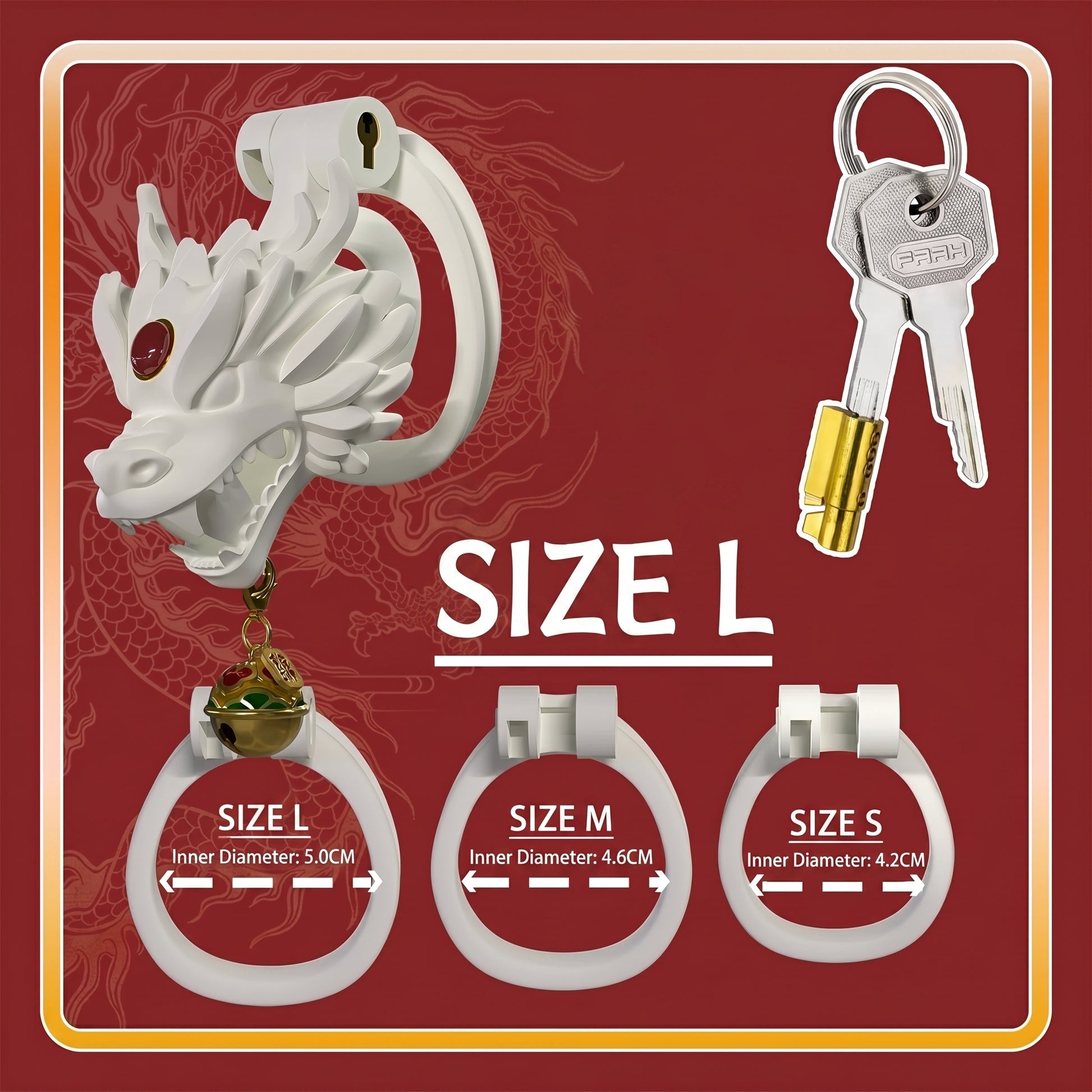 Dragon Guardian Bell Collar Chastity Cage - Red - L - image 5