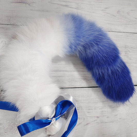 Gradient Royal Blue Handmade Detachable Plug Fox Tail - 50cm - image 0