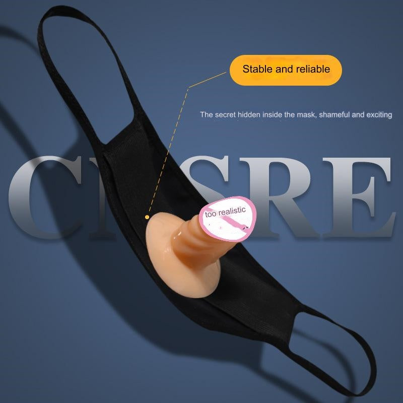 SM Mask Mouth Gag with Dildo - Black & Beige - image 1