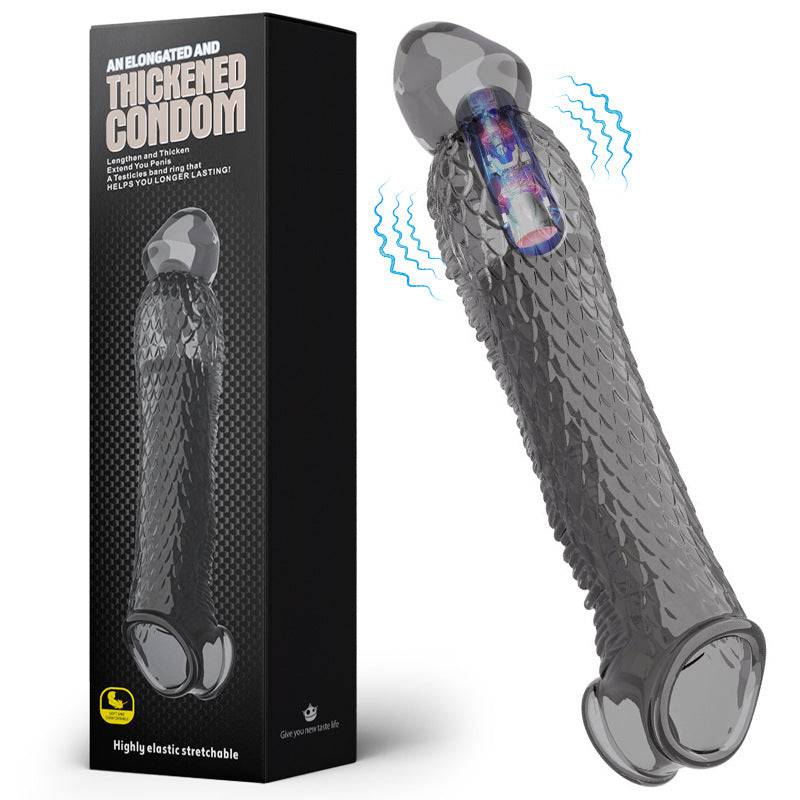 Long and Thick Dragon Cock Sleeve - Translucent Black Vibrating - image 13