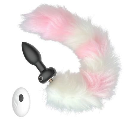 19.68" Long Slim Vibrating Fox Tail Plug With Remote Control - Pink - image 4