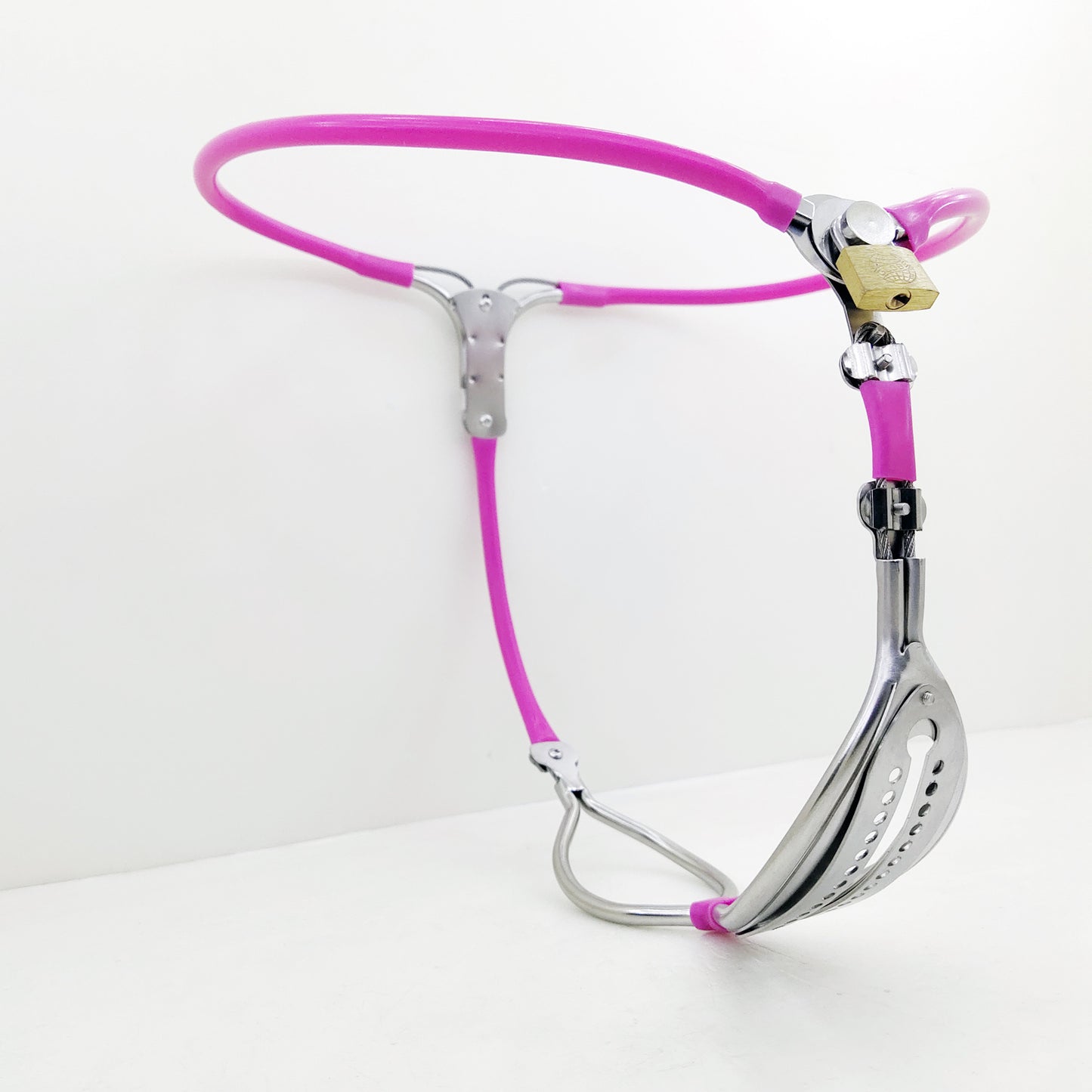 Stainless Steel Adjustable Chastity Belt - Pink – Waist 120–145 cm (47.2–57.1 in) - image 3