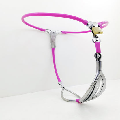 Stainless Steel Adjustable Chastity Belt - Pink – Waist 120–145 cm (47.2–57.1 in) - image 3
