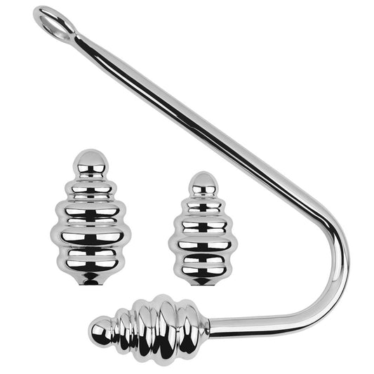 Precision Screw-In Ribbed Anal Hook Set - Silver - image 0