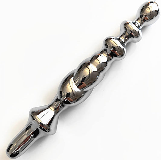 Long Metal Beaded Butt Plug - Silver - image 0