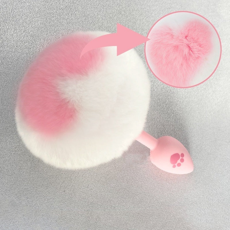 Cat Paws Fluffy Anal Butt Plug - Pink Heart White Ball - image 9