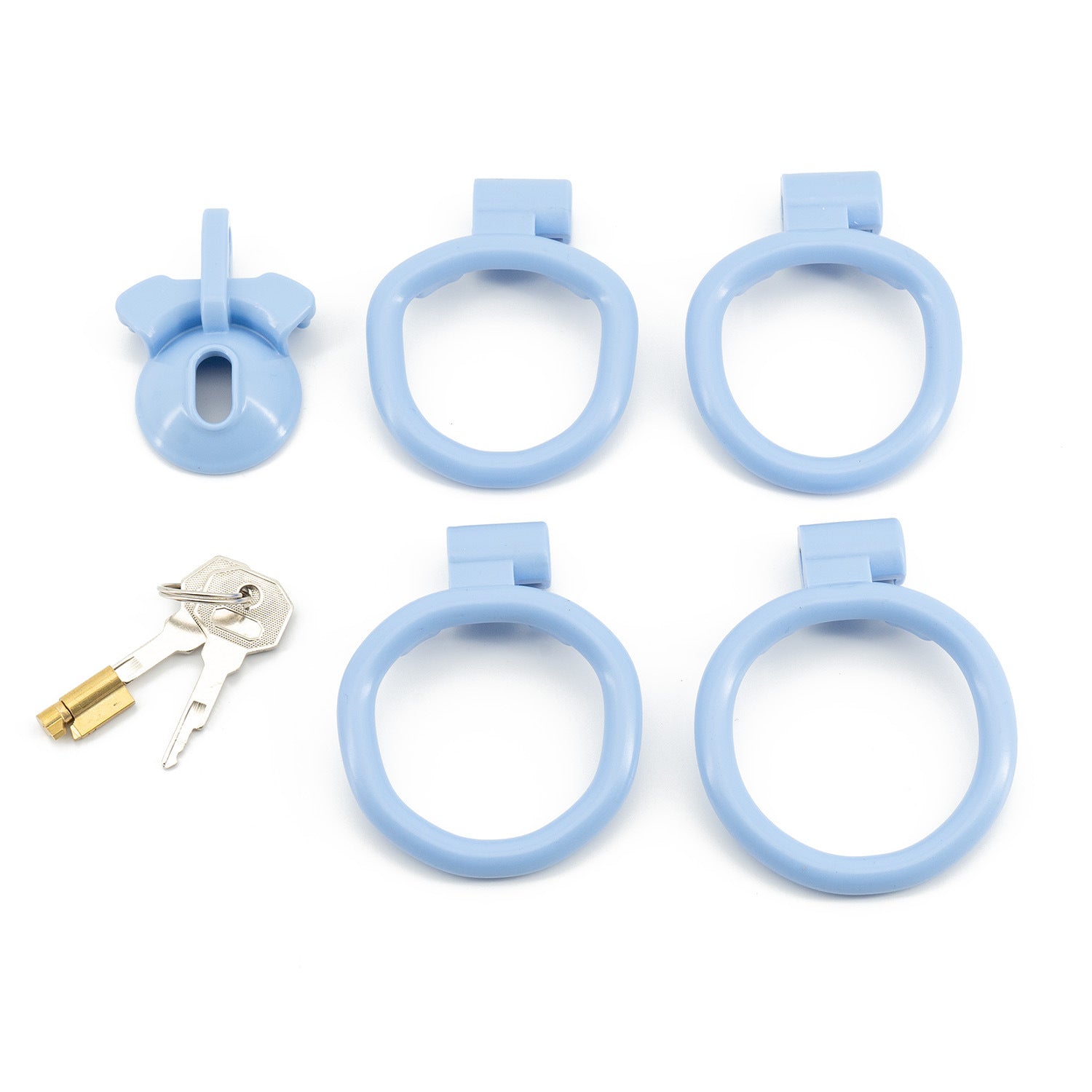 5 Colors Sissy Chastity Cage with 4 Rings - Blue - negative - image 6