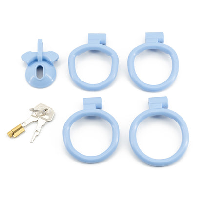5 Colors Sissy Chastity Cage with 4 Rings - Blue - negative - image 6