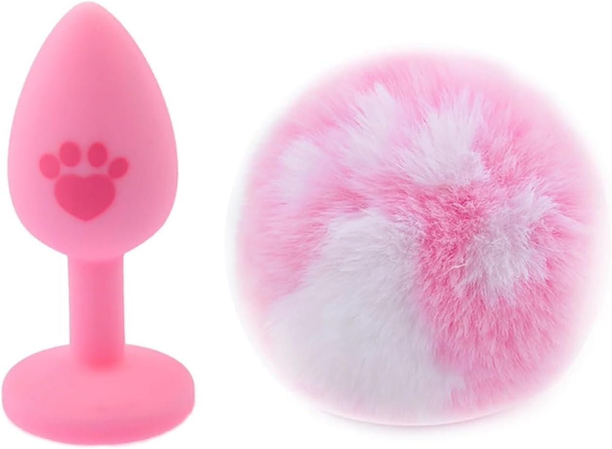 Cat Paws Fluffy Anal Butt Plug - Pink ball white paw - image 4