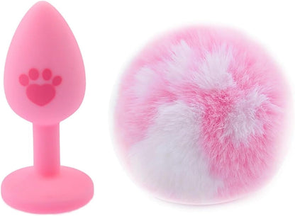 Cat Paws Fluffy Anal Butt Plug - Pink ball white paw - image 4