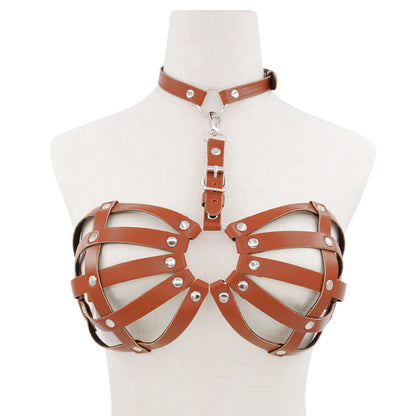 Sexy Halter Harness Cage Bra - Brown - image 3