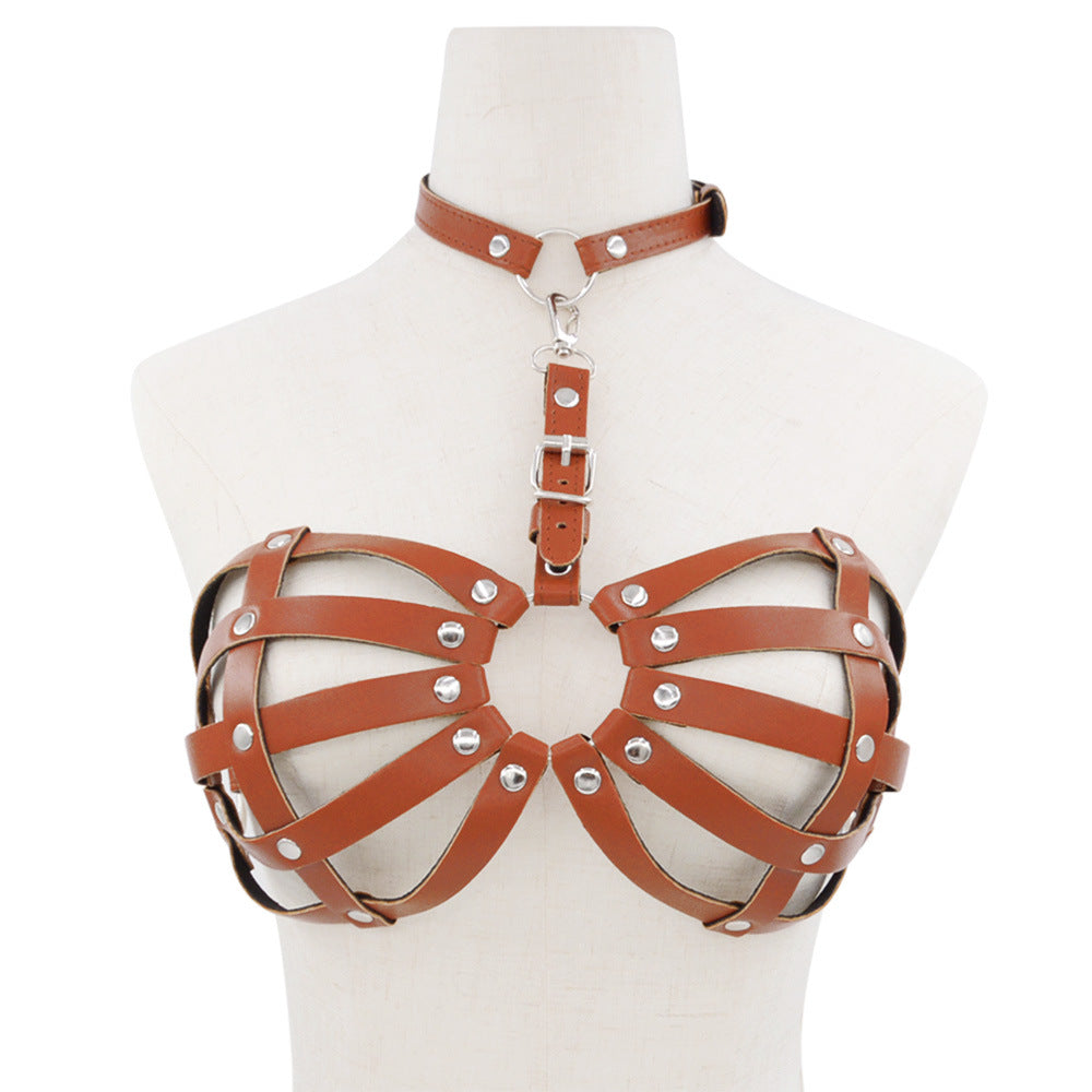 Sexy Halter Harness Cage Bra - Brown - image 3