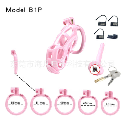 Cobra Resin Chastity Cage with 4 Rings & Catheter Tube - Pink - Standard - with urethral plug - image 10