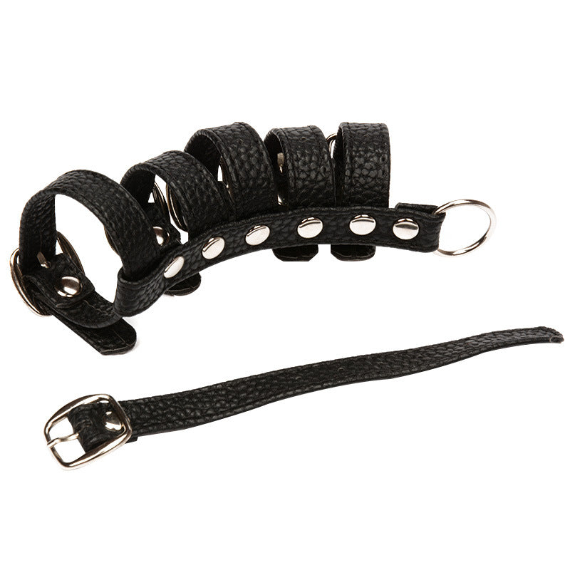 Six-Ring Pu Leather Cock Cage - image 2