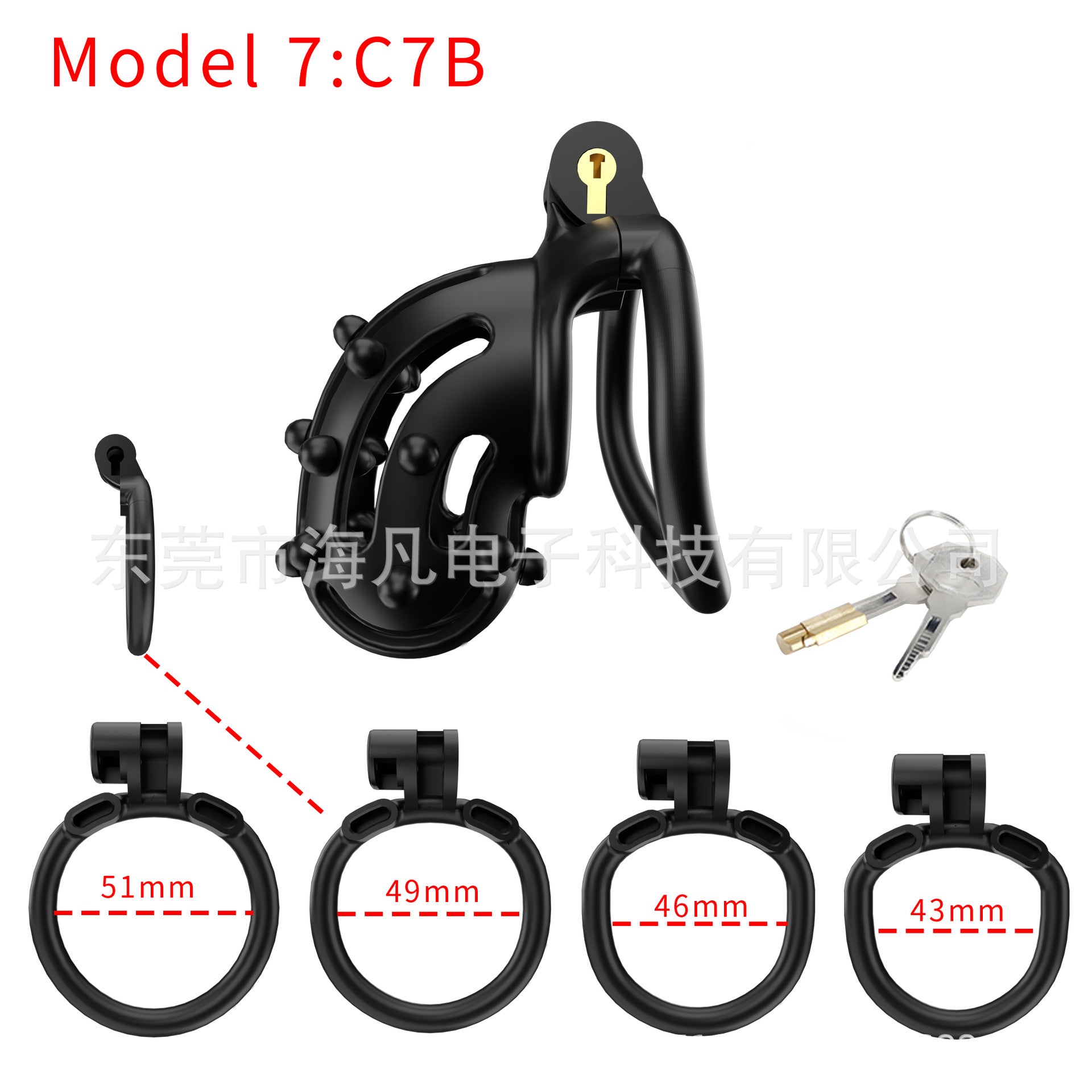Chastity Cage with Spikes & 4 Rings - Black A - Round Rings - image 8