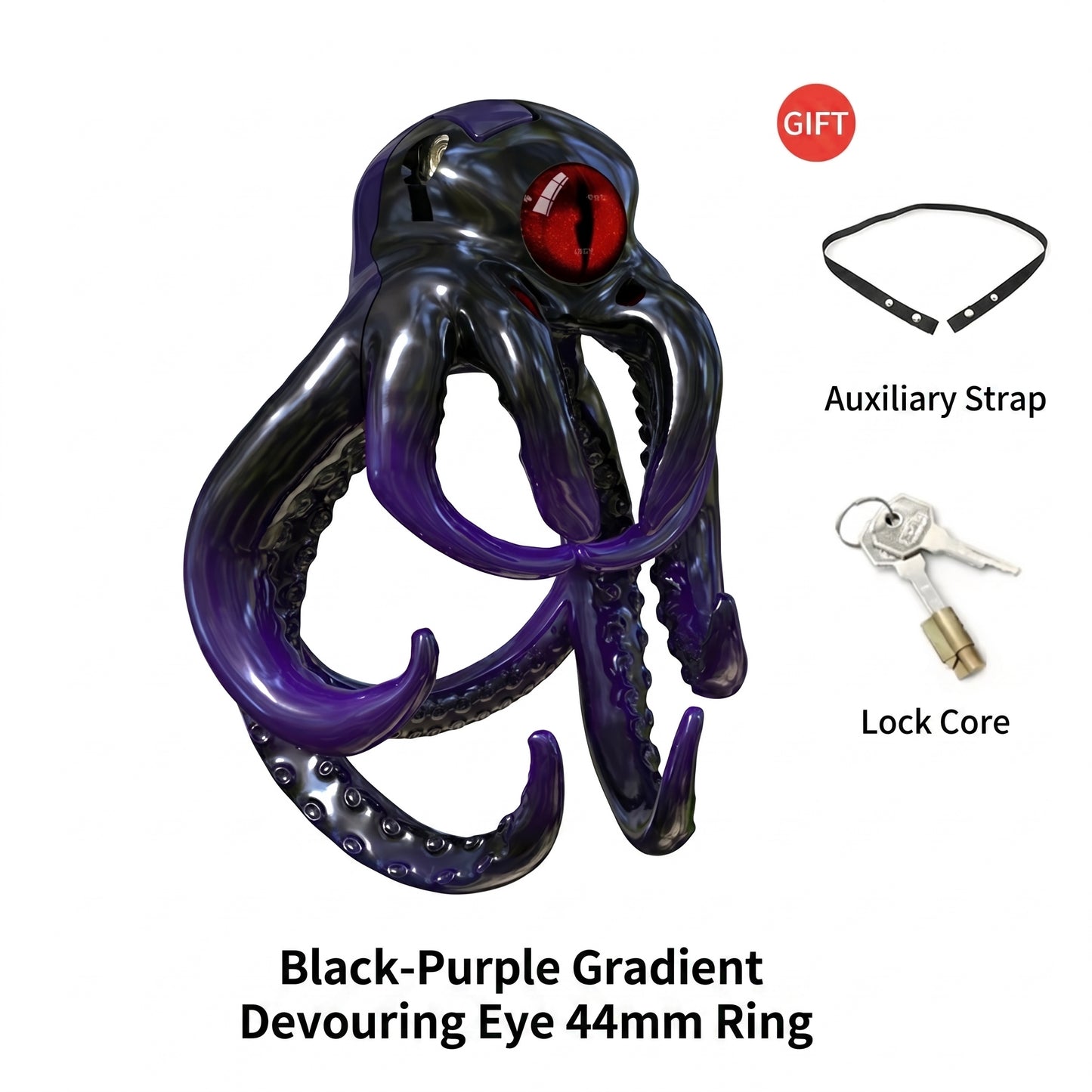 Octopus Kraken Chastity Cage - Black Purple Gradient - 44mm - image 9