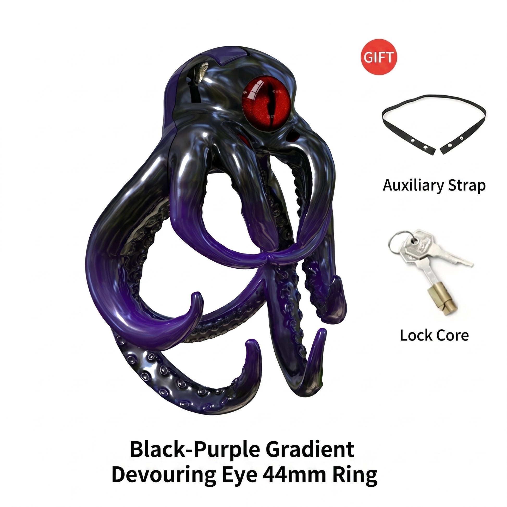 Octopus Kraken Chastity Cage - Black Purple Gradient - 44mm - image 9