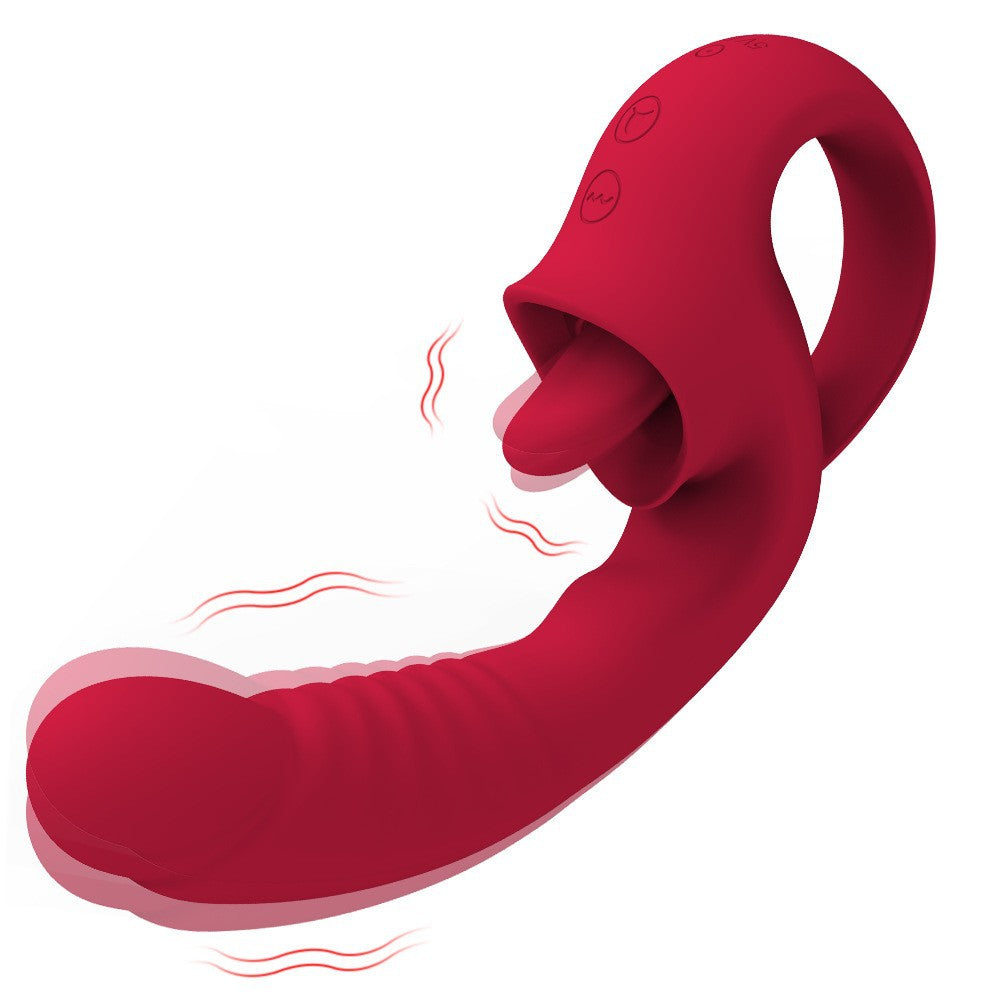 Waterproof Dildo Vibrator with Licking Tongue – 10 Vibration Modes for Her - Wine - image 8