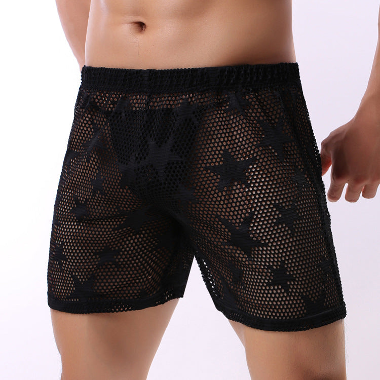 Men's Sexy Mesh See Through Shorts - Black - XL - image 4
