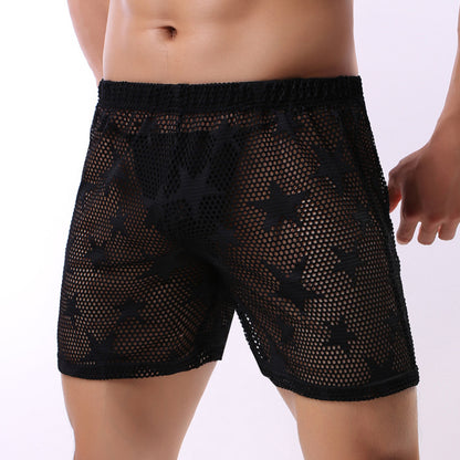 Men's Sexy Mesh See Through Shorts - Black - XL - image 4