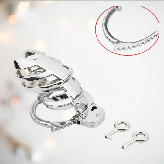 Slave Restraint Trainer Chastity Cage with Adjustable Ring - Silver - image 0