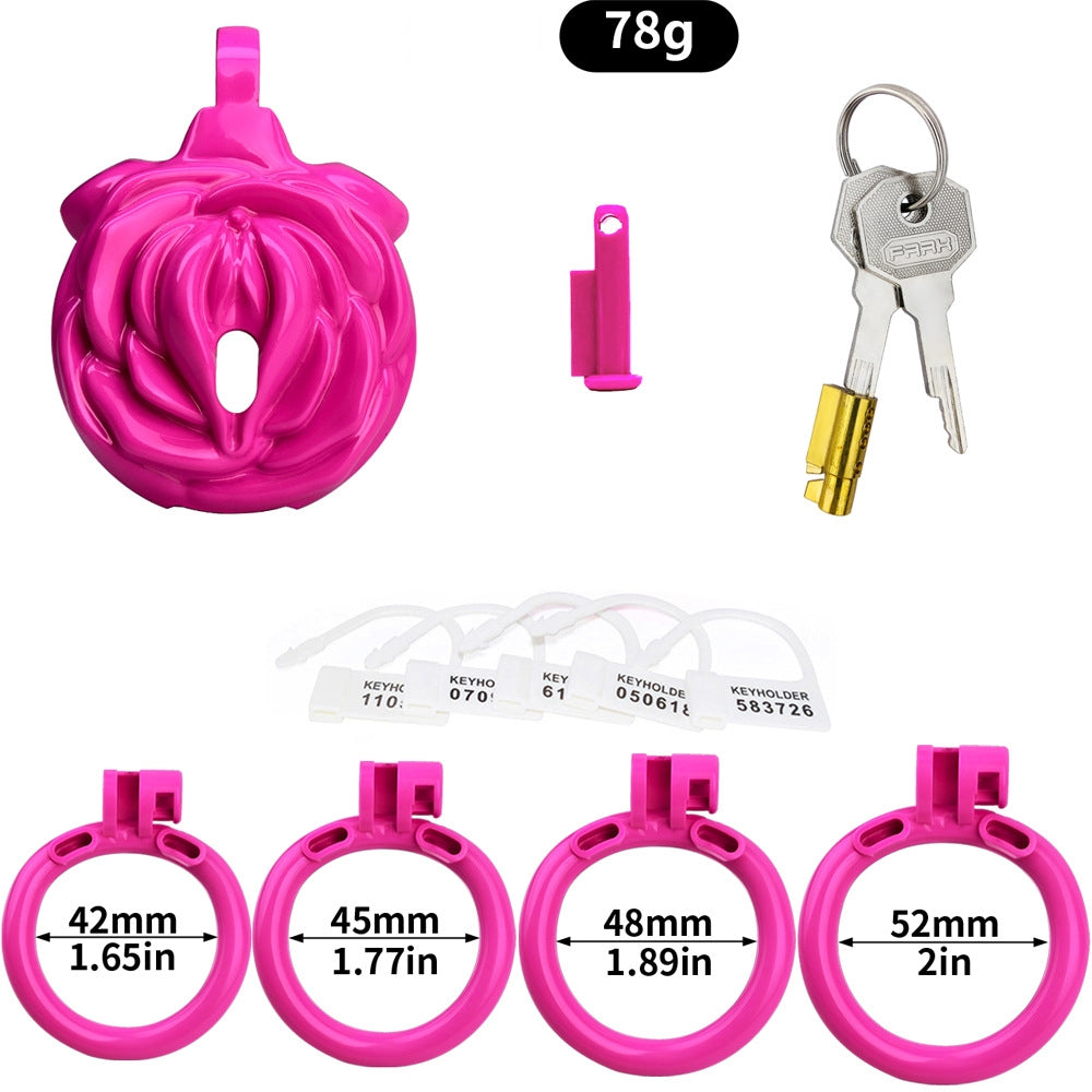 Male Chastity Cage with 4 Rings – Lightweight Resin Locking Device with 2 Keys, Invisible Wear for Long-Term Use - B - Rose - image 4