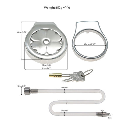 Flat Stainless Steel Chastity Cage with Long Hollow Urethral Tube - 40mm + Thick Tube - image 6