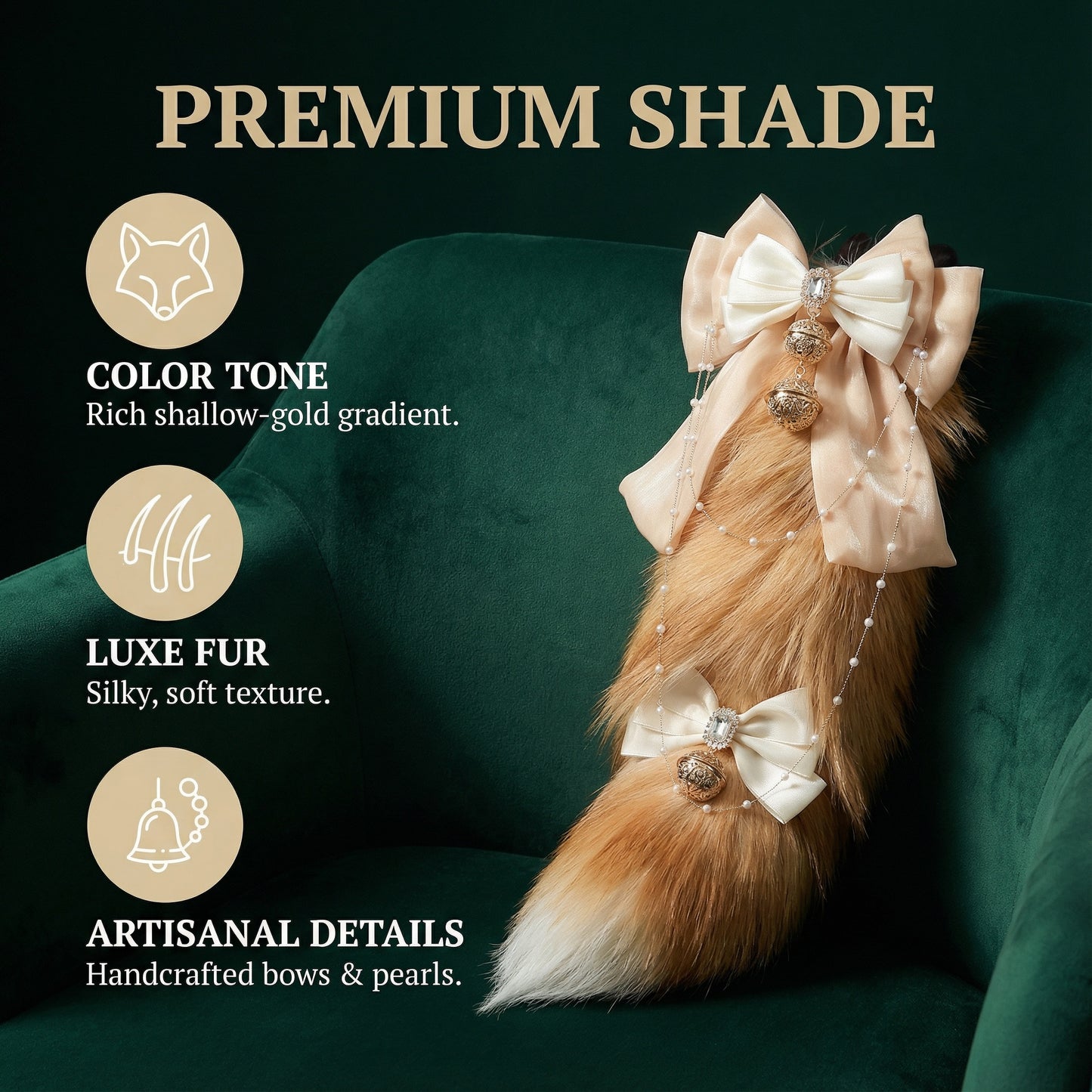 Luxury Fox Tail Plug Set – 15.7" Soft Gold Tail with Detachable Bow Details - image 10