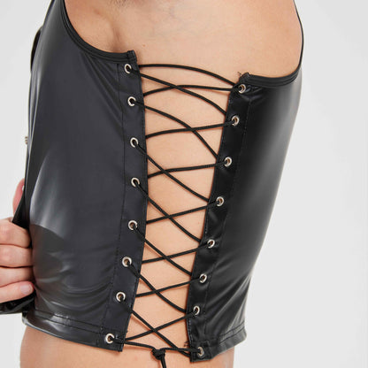 Men's Faux Leather Vest Black - image 2